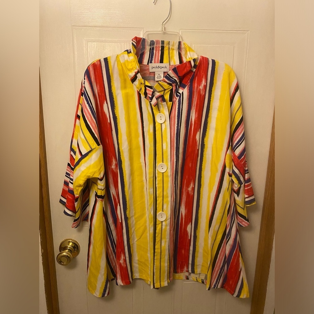 Peck & Peck Bright Striped Button Front Tunic